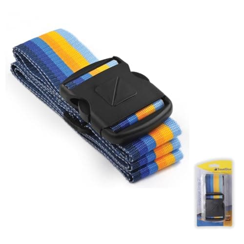 Travel Blue Luggage Straps - Multicolour Suitcase Straps for Easy Recognition - 80" x 2" Durable Polypropylene with Nylon Buckle, Integral Address Label - Secure Luggage Straps for Suitcases (Blue)