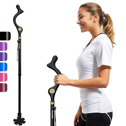Walking Sticks Foldable for Men & Women Seniors for Balance,Self Standing Folding Cane,Height Adjustable Anti-Slip Lightweight Alloy Walking Stick Collapsable for Travel Mobility Aid (black)