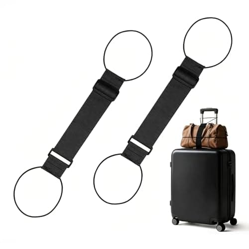 2 Pcs Luggage Straps for Suitcases,Adjustable Luggage Connector Elastic Straps,Add a Bag Suitcase Fastening Belt with Bungee,Black Nylon Strap Multi Accessories,for Bags Backpack Travel Case Attach Be