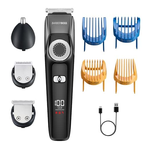 Barberboss 3-in-1 Beard & Hair Trimmer for Men, Cordless Grooming Kit with Nose/Ear Trimmer, Adjustable Dial, Ceramic Blades, Waterproof & USB Charging, Men’s Grooming Kit
