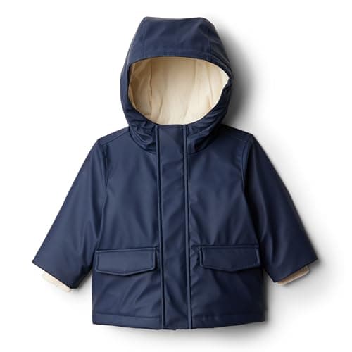 Amazon Essentials x Sofia Grainge Boys' Water-Repellent Rain Jacket, Navy, 2 Years