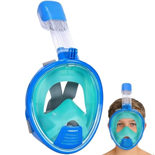 Snorkel Mask for Kids,Full Face Diving Mask Anti-Fog, Anti-Leak 180°view Design, Snorkeling Mask Set for Kids Girls Boys- Sports Camera Compatible(BlueGreen XS)