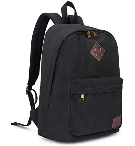 seemeroad Canvas Vintage Backpack Lightweight Travel Daypack Laptop Backpack College Student Rucksack for Men Women (Black)