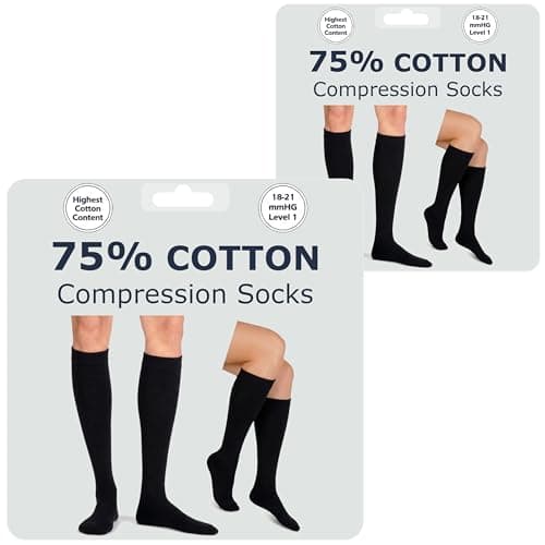Kensington 75% Cotton Compression Socks Women & Men 18–21 mmHg 2-Pack 9-11