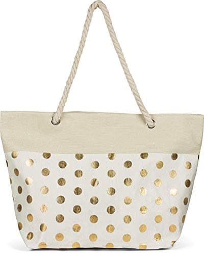 styleBREAKER Womens Metallic Polka Dot Beach Bag,Beige-Gold