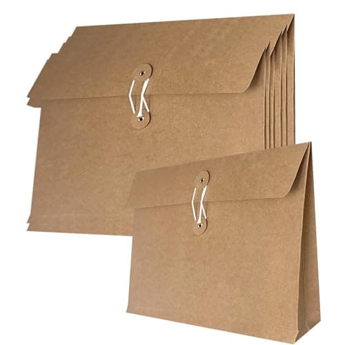 10Pcs A4 Kraft Paper Document Bags Khaki File Wallet Folders Pockets Paperwork Organiser with String Business Report Holder Closure Envelope Letter Storage Pouch Foolscap Bag for Office School