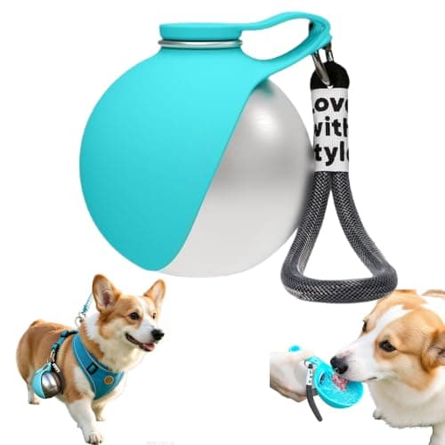 2‑in‑1 Portable Dog Water Bottle, Foldable Pet Water Bottle for Travel, Stainless Steel Bottle with Collapsible Silicone Bowl, 10oz/285ml Pet Water Dispenser for Walks Hiking Outdoor (Blue)