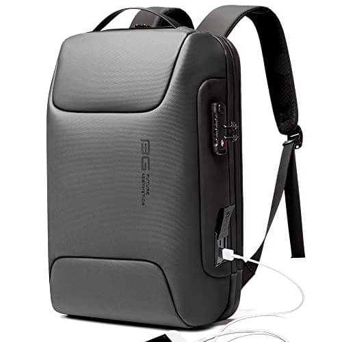 BANGE Anti Theft Backpack with USB charging Port,Lightweight Business Backpack for Men and Women, Grey(upgrade), M, Laptop