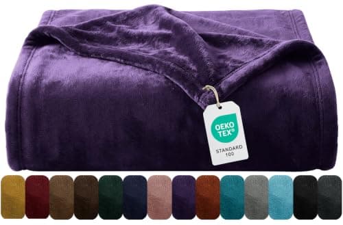 Oxford Homeware Fleece Blanket Sofa Throw Cuddly Reversible Soft Throws for Bed, Couch, Settee, Travel Lightweight and Breathable Blanket fit All Season (Purple, Twin/Double)