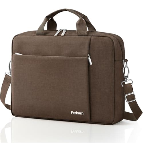 Ferkurn Laptop Bag Case for Women Men, Messenger Briefcase Computer Bag with Shoulder Compatible with Macbook Pro/Air, XPS Latitude, HP Pavilion, ASUS, Acer, Samsung, Brown, 15 15.6 16 Inch