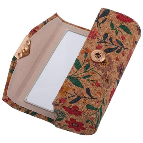 Lipstick Case Holder with Mirror, Cork Vintage Brown Travel Organizer