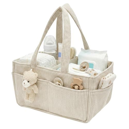 Baby Nappy Caddy Organiser for Changing Table – Portable Travel Bag, Beige