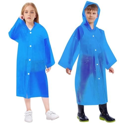 Vicloon Kids Portable Raincoat, 2 Pack Rain Poncho Kids Waterproof with Hoods and Sleeves, Reusable Rain Resistant Poncho for Camping, Emergency Situations, Travel