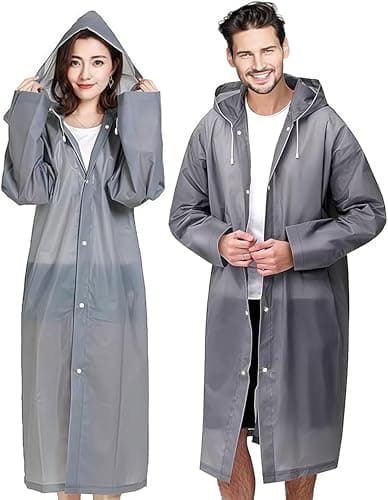 YANKUIRUI Rain Poncho for Adults, 2 Pack Rain Coats Reusable Rain Jacket Rainwear with Hoods and Sleeves, Waterproof for Emergency, Outdoors, Camping, Disney (Grey)