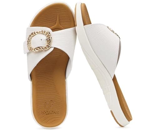COFACE Womens Orthotic Slides Yoga Mat Arch Support Sandals White Khaki 7