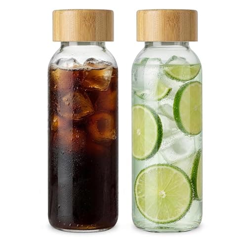 LIMILI Glass Bottles With Bamboo Lids, 2Pcs 300ML Water Bottles, Leak Proof Reusable Drinking Bottles for Hot Cold Drinks, Work, Gym, Home (300ml - 2pcs)
