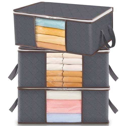 Lifewit 35L Clothes Storage Bags with Clear Window, Foldable Underbed Clothes Covers, Organisers for Clothing, Bedding, Sweaters Protection, 3 Pack, Grey