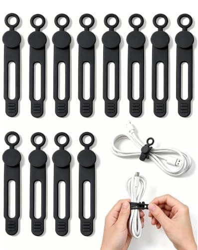 12 Pack Cable Ties Silicone Reusable Cable Straps for Desk Management Black