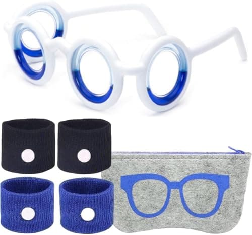 Motion Sickness Glasses, 6cpsTravel Sickness Glasses for Adults & Kids - No Lens Anti Nausea Relief for Car Air Sea Sickness, Vertigo Aid with Box & Portable Pouch