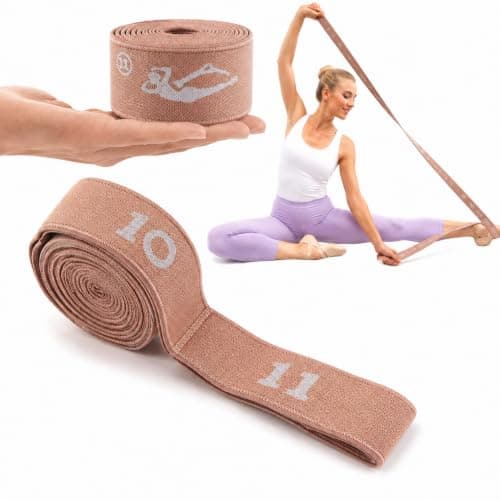 Elastic Yoga Stretching Strap with Loops, Pilates, Ballet, and Physical Therapy Stretching Bands for Flexibility, Leg Stretching, and Exercise (Mocha Brown)