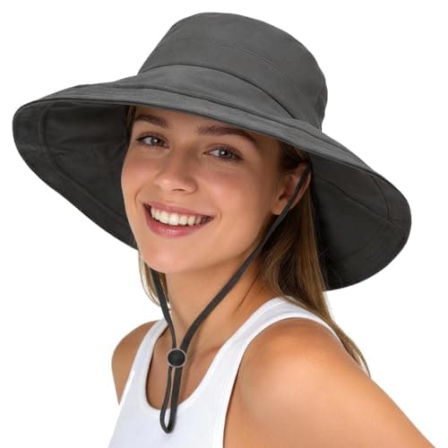 AYPOW Women Sun Hat UV Protection Wide Brim Bucket Hats, Quick-Drying Water-Resistant Fold Up Brim Summer Beach Cap, Foldable Adjustable Garden Caps for Outdoor Fishing Travel Hiking Dark Grey