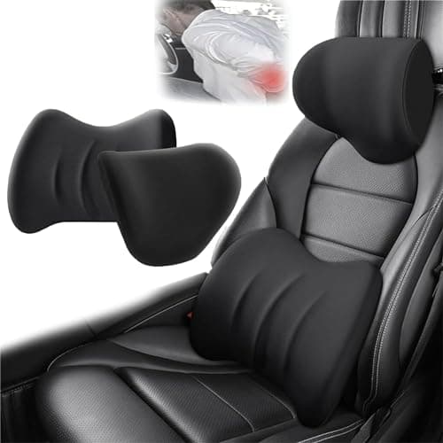 Sonhomay Lumbar Support Pillow and Car Headrest Neck Pillow Set Memory Foam Car Headrest Pillows Cars Seat Head Lumbar Cushion for Neck Back Pain Relief Office Chair Truck Wheelchair