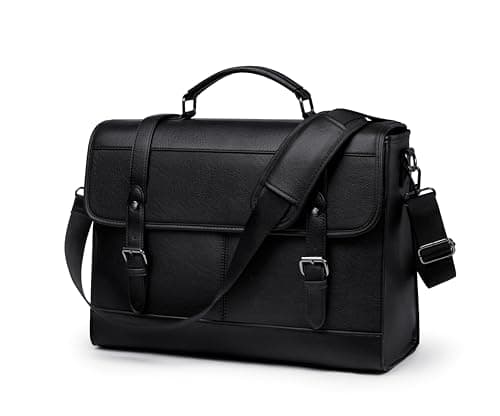 LOVEVOOK Messenger Bag Laptop Bag, 15.6 Inch Leather Vintage Briefcase for Men, Classic Shoulder Satchel Bag with Buckle Closure for Work Office Business College
