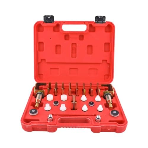 QSTDGVPW Automotive Leak Tester Kit With Cone And Plug Adapters Round Sealing Discs Metal Clamp Threads Burgundy Case suitable for car diagnostics