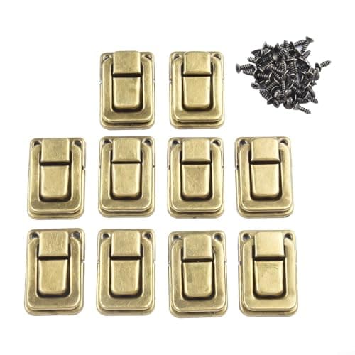 10PCS Retro Luggage Buckles Metal Lock Clasps for Wooden Boxes Furniture Hardware - Antique Iron Latches 25x38mm Classic Suitcase Repair Kit(Yellow Bronze)