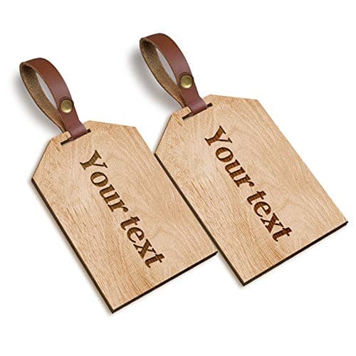 Personalised Laser Engraved Wooden Luggage Tags 2pcs Honeymoon Trip Tags - School Gym Bag Hand Finished in UK