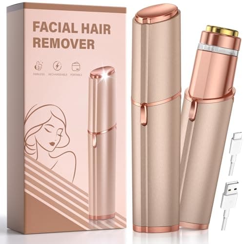 Facial Hair Remover for Women Face: Painless Rechargeable Electric Hair Removal Device for Upper Lips/Chin/Peach Fuzz- USB Portable/Travel (Gold)