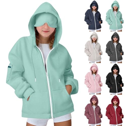 Hoodie with Eye Mask Built in Boys and Girls Sweatshirts Casual Drawstring Jackets with Pockets Comfrt Airplane Mode Travel Wearable Blanket Hoodies for Boys and Girls Green