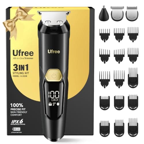 Ufree 3-in-1 Beard Trimmer for Men, IPX6 Waterproof Electric Shaver, Black