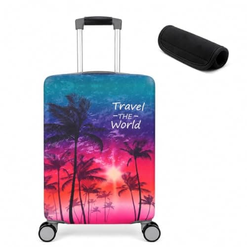 Sueving Luggage Covers for Suitcases, 26-28 Inches Elastic Large Suitcase Cover with Luggage Handle Wrap, Travel Luggage Cover for Business Trips, Holidays (Pattern 1, L)