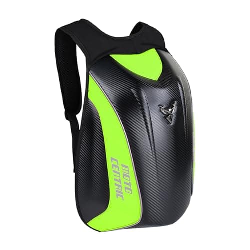 mjmoto - Waterproof Carbon Fiber Motorcycle Backpack Hard Shell Reflective Travel Suitcase, Green, Tamaño estándar