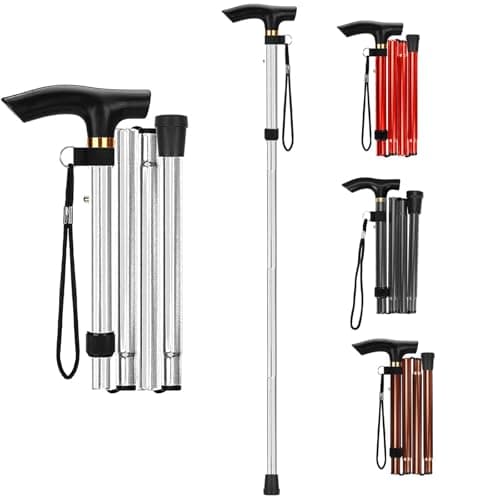 Walking Stick - Folding Walking Sticks for Women & Men, Lightweight Collapsible Walking Stick, Ideal for Arthritis, Heavy Duty, Adjustable Foldable Walking Sticks for Travel Use (Silvery)