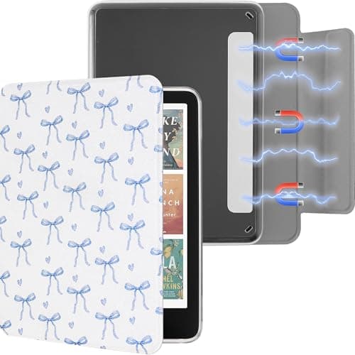 Litvana Detachable Magnetic Case for 7'' Kindle Paperwhite 12th Gen 2024 and Kindle Colorsoft Signature Edition, Slim PU Shell Cover Case with Auto Wake/Sleep, Blue Bow Tie