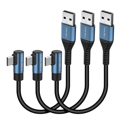 USB A to USB C Charger Cable Right Angle Short 15cm, Silicone Type-C Cable