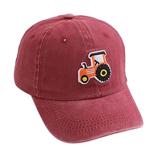 Toddler Boys Baseball Cap 𝐂artoon Excavator Tractors Cute Giraffe 𝗨𝗩 Adjustable Kids Sun 𝗣rotection Cap Mesh Breathable Wide Brim Sport Beach Outdoor Holiday Travel (C-Red, One Size)