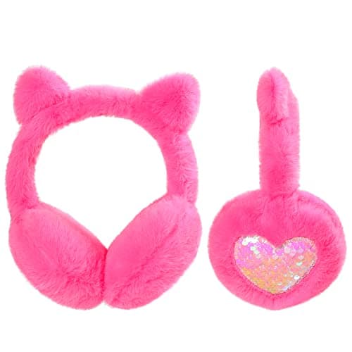 SEDEX Ear Muffs Kids Winter Girls Earmuffs Cute Cat Fluffy Ear Warmer Children Plush Thermal Furry Ear Covers Windproof Soft Headband Outdoor Sport Faux Fur Earflap Ski Cycling Running Headwear