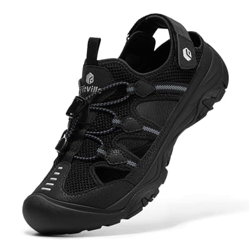 FitVille Mens Outdoor Walking Sandals Wide Fit Shoes,Black,7,W