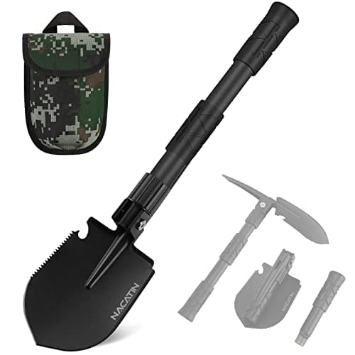 NACATIN 9-in-1 Folding Shovel Multi-Tool for Car, Camping & Garden