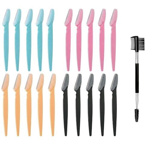 20 PCS Eyebrow Razor & 2-in-1 Dual-Ended Brow Brush, Facial Razor Shaper for Precisely Triming and Shaping Facial Hair Women's Trimmer Shaving Grooming Kit