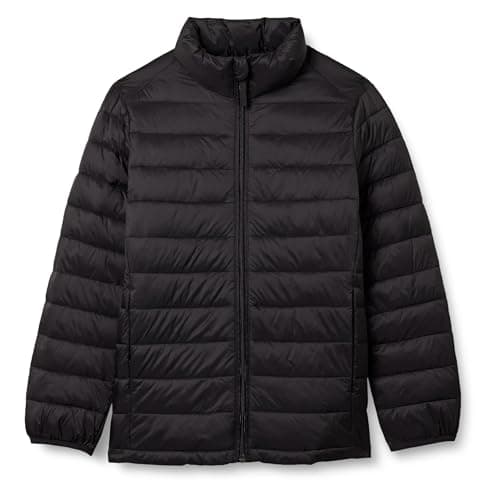 Amazon Essentials Boys' Lightweight Water-Resistant Packable Puffer Jacket, Black, 5 Years