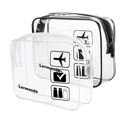 2pcs/Pack Lermende Clear Toiletry Bag TSA Approved Travel Carry On Airport Airline Compliant Bag Quart Sized 3-1-1 Kit Luggage Pouch (Blackclear)