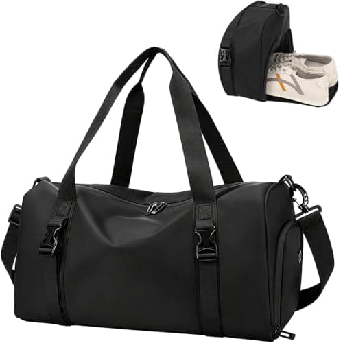 Ogetok Travel Duffel Bag Weekend Overnight Hospital Hand Luggage Bag, Water Resistant Sports Gym Holdall Carry on Tote Bags Cabin Bags with Shoes & Wet Pocket & Trolley Sleeves for Women Men, Black