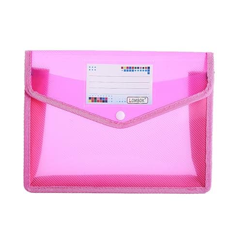 A5 Expandable Plastic Wallets, PP Document Folder, Transparent Pockets Files with Snap Button & Name Card Slot for Office Business Travel Home Organization (Pink)