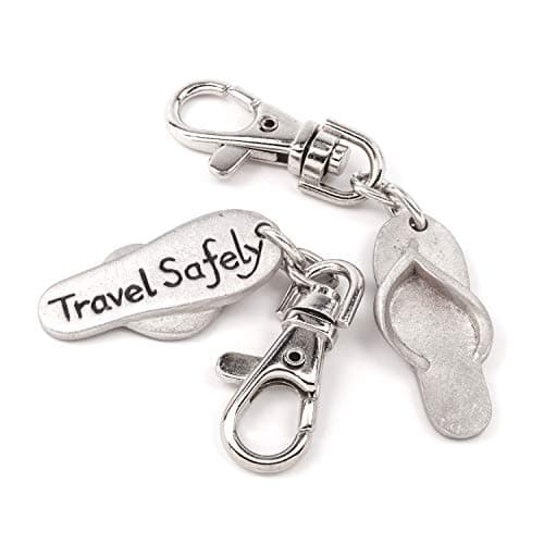 Travel Clip on flip Flop Design Metal Bag Charm with Travel Safely Message