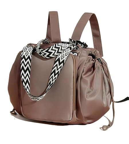 Fashowlife Tote Bag Large Capacity Lightweight Backpack with 15 Pockets Nylon Shoulder Bag for Car Travel Mother Bag, Khaki, L