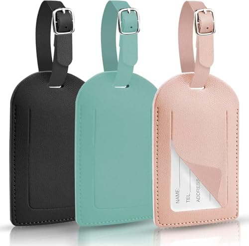 Hengxinc Luggage Tags,3 PCS Leather Suitcase Tags with Adjustable Strap